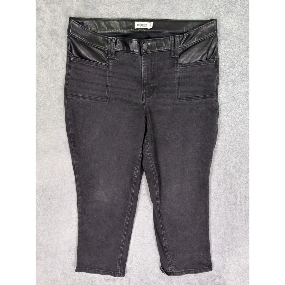 Maurices Jeans Womens 18W Black Denim Pleather Slim Straight Ankle High‎ Rise